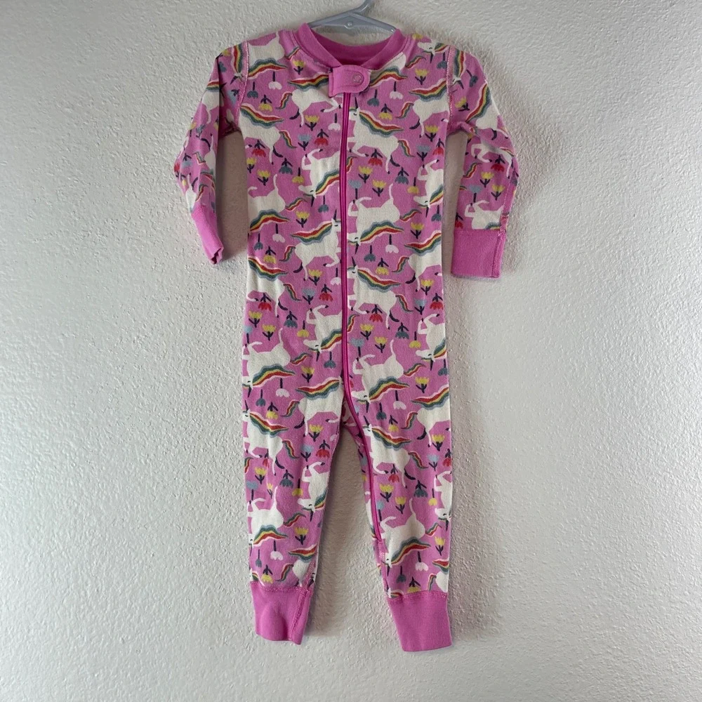 Hanna Andersson Unicorn Rainbow Pajamas Girls 2T Pink Organic Cotton Sleepwear